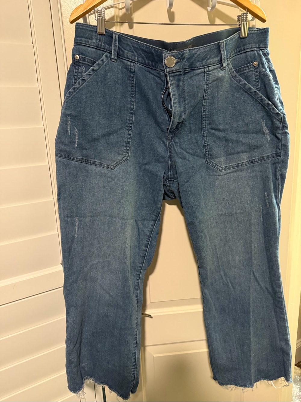 Democracy Medium Blue Cropped Ankle Jeans with Raw Hem